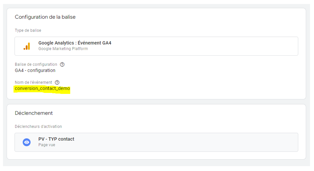 Configuration de la balise de conversion GA4 dans Google Tag Manager