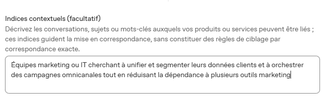 Ajout d'indices contextuels pour optimiser le ciblage dans ChatGPT Ads
